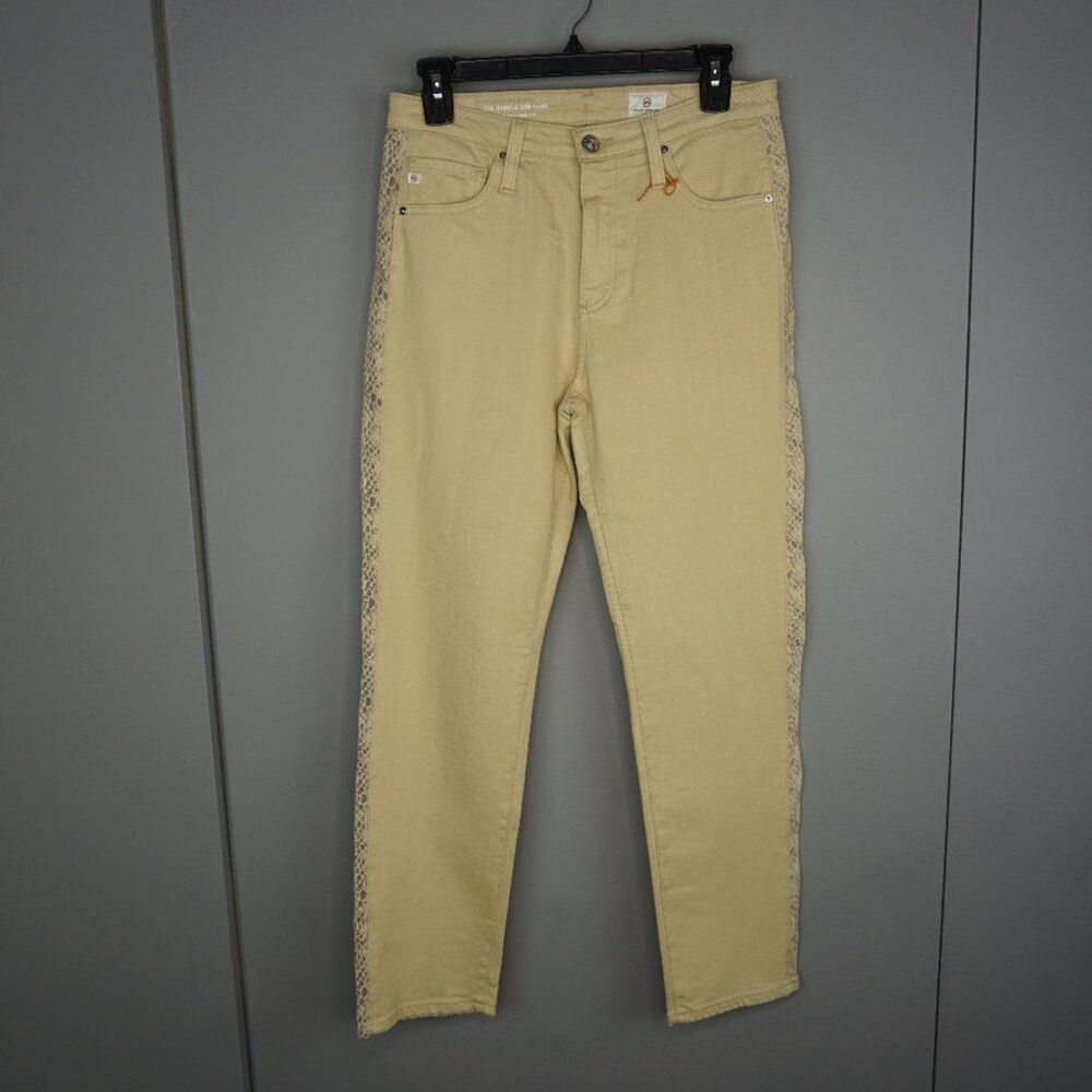 AG Women's Jeans The Isabelle Side Panel High Rise Straight Crop Fresh Sand sz28